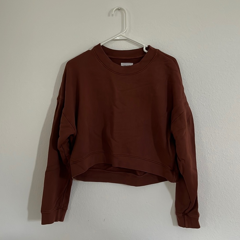 Mate The Label Crop Sweatshirt in Brown